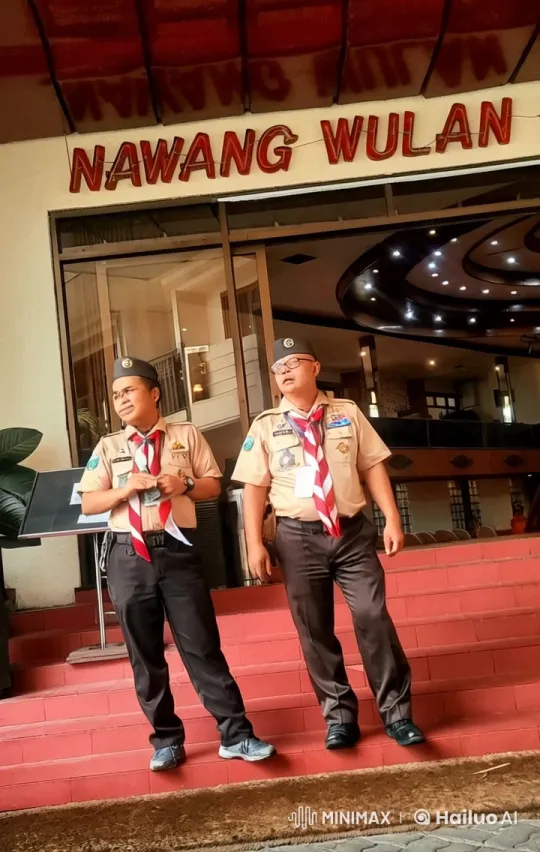 Scouts Demonstrate Martial Arts in Front of Nawang Wulan Building – AI Generated Video | Hailuo AI