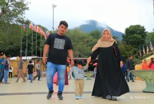 Family Walks Hand-in-Hand in Lively Outdoor Setting – AI Generated Video | Hailuo AI