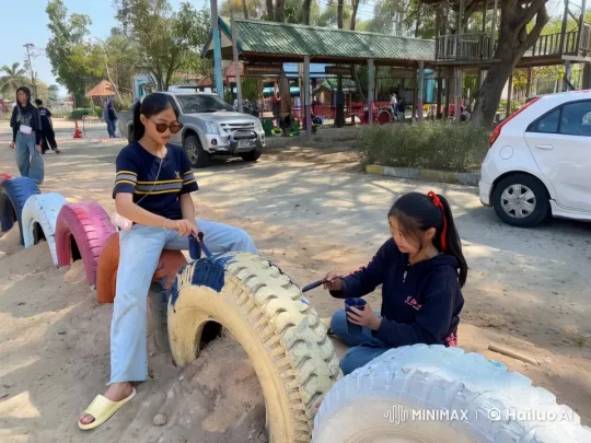 Girls Engage in Intense Kung Fu Fight Amidst Painted Tires – AI Generated Video | Hailuo AI