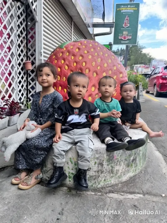 Children Display Martial Arts Near Giant Strawberry Sculpture – AI Generated Video | Hailuo AI