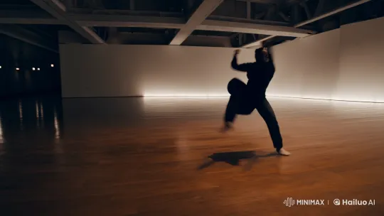 Graceful Martial Arts Display in Dimly Lit Studio – AI Generated Video | Hailuo AI