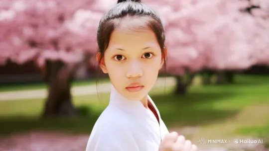 Graceful Kung Fu Display in Cherry Blossom Setting – AI Generated Video | Hailuo AI