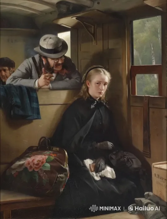 Grieving Woman Reflects in Vintage Train Carriage – AI Generated Video | Hailuo AI