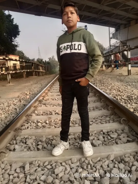 Young Man Stands Confidently on Railway Tracks – AI Generated Video | Hailuo AI