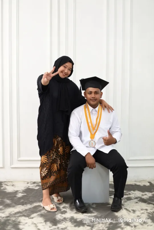 Joyful Graduation Moment with Two Individuals – AI Generated Video | Hailuo AI