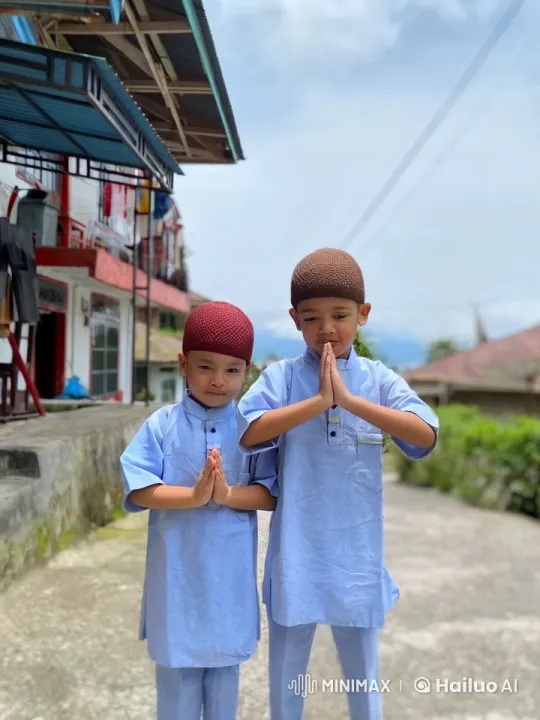 Two Boys in Traditional Clothing Playfully Fight – AI Generated Video | Hailuo AI
