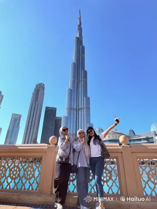 Friends Perform Kungfu on Bridge by Burj Khalifa – AI Generated Video | Hailuo AI