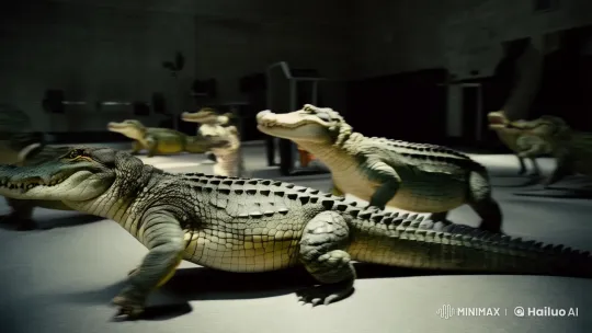 Crocodiles Workout in Industrial Gym: A Surreal Scene – AI Generated Video | Hailuo AI