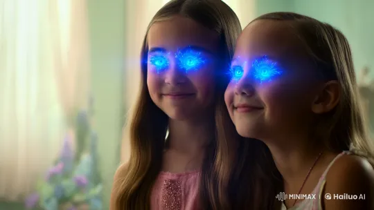 Girls with Pulsating Blue Eyes in Ethereal Dreamscape – AI Generated Video | Hailuo AI