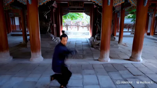Ancient Temple Setting for Graceful Kungfu Performance – AI Generated Video | Hailuo AI