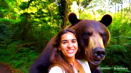 Luisa Gonzalez and Bear Share Playful Selfie Moment – AI Generated Video | Hailuo AI