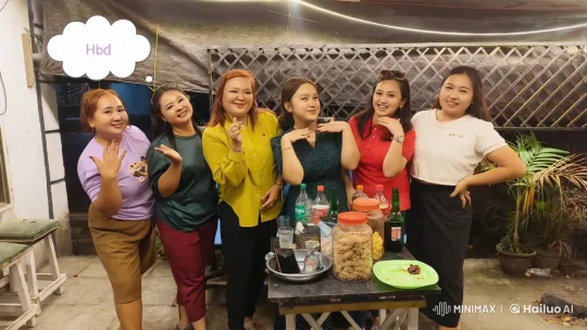 Women Celebrate Birthday with Kungfu Poses and Drinks – AI Generated Video | Hailuo AI