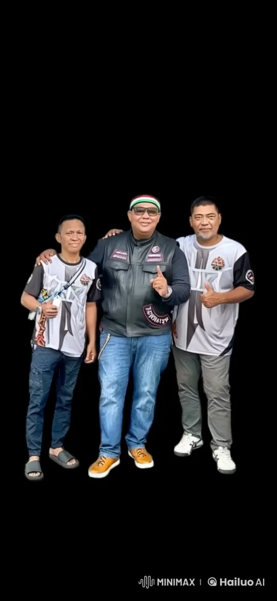 Three Men Pose Casually in Solid Black Background – AI Generated Video | Hailuo AI