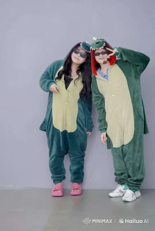 Dinosaur Onesie Fighters Perform Dynamic Kungfu – AI Generated Video | Hailuo AI