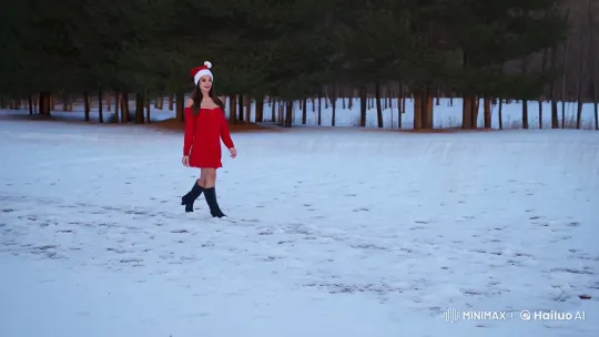 Female Dancer in Snowy Meadow Christmas Scene – AI Generated Video | Hailuo AI