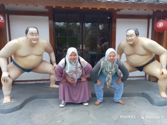 Playful Martial Arts Moves Between Sumo Statues – AI Generated Video | Hailuo AI