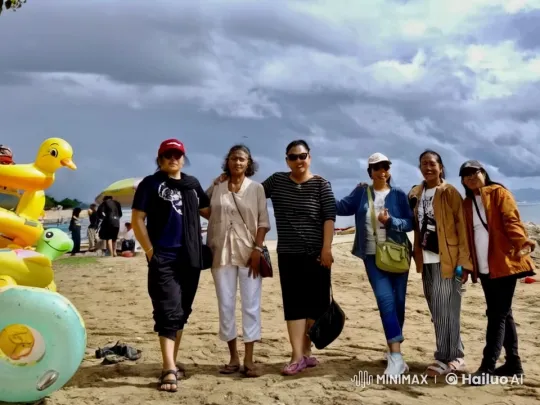 Martial Arts Display on Sandy Beach with Pool Toys – AI Generated Video | Hailuo AI