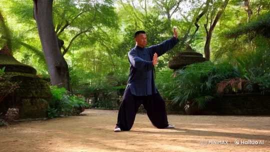Kungfu Master's Graceful Display in Lush Setting – AI Generated Video | Hailuo AI