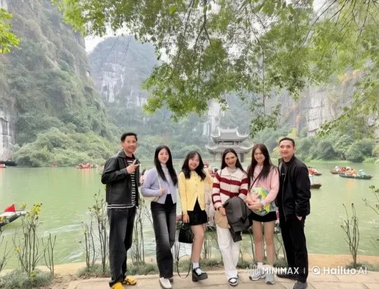 Friends Enjoying Scenic Riverside with Nature – AI Generated Video | Hailuo AI