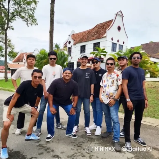 Eight Friends Enjoy Playful Fight in Lush Outdoor Setting – AI Generated Video | Hailuo AI