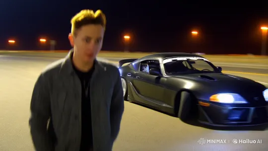 Young Man Drifts Modified Toyota Supra at Night – AI Generated Video | Hailuo AI