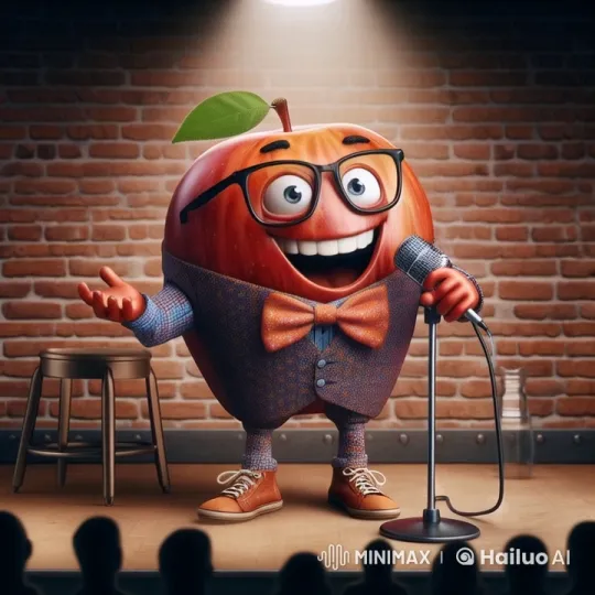 Animated Apple Comedian Performs in Live2D Comedy Club Setting – AI Generated Video | Hailuo AI