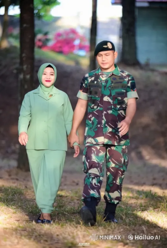 Military Couple Showcases Martial Arts in Peaceful Park – AI Generated Video | Hailuo AI