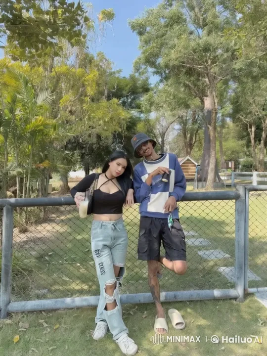 Young Couple Relaxing by a Fence in Nature – AI Generated Video | Hailuo AI
