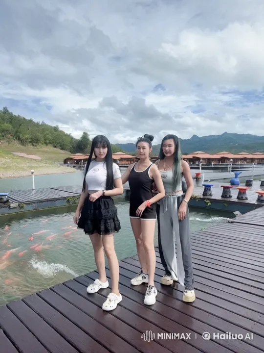 Women Practicing Kung Fu on Mountainous Dock – AI Generated Video | Hailuo AI