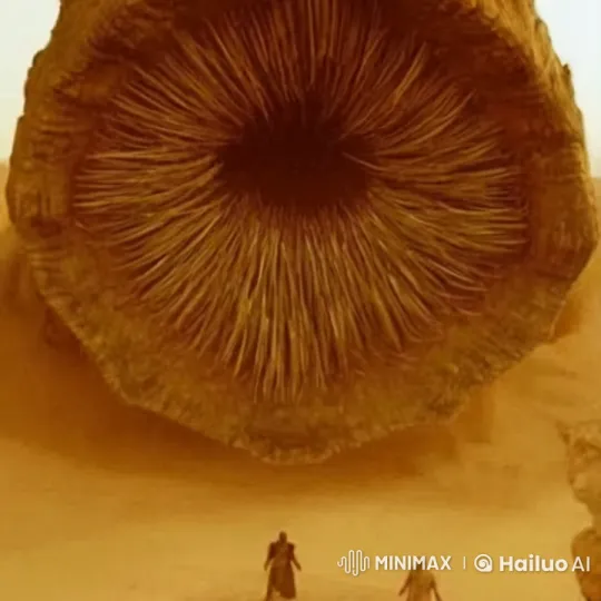 Colossal Sandworm Threatens Tiny Figures in Desert – AI Generated Video | Hailuo AI