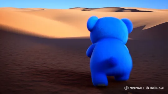 Cute Bear's Transformation in Desert: Fiery, Sinister Reveal – AI Generated Video | Hailuo AI