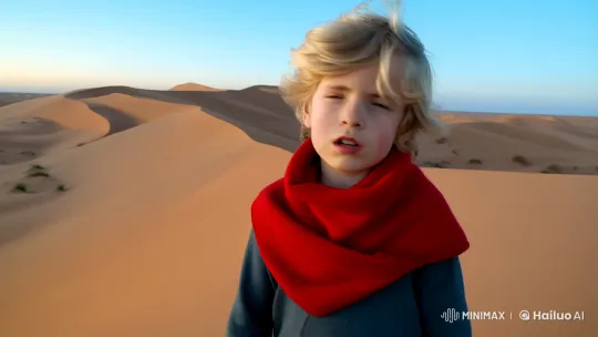 Boy in Desert Explains with Passion Under Sunset – AI Generated Video | Hailuo AI