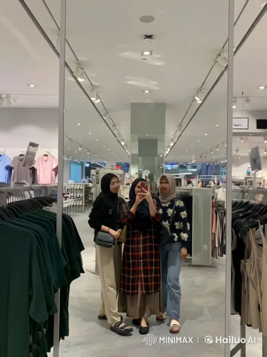Three friends playfully spar in clothing store mirror selfie – AI Generated Video | Hailuo AI