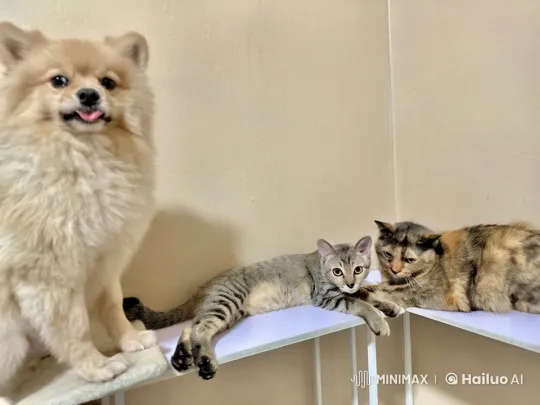 Pomeranian and Cats Engage in Playful Kung Fu Battle – AI Generated Video | Hailuo AI
