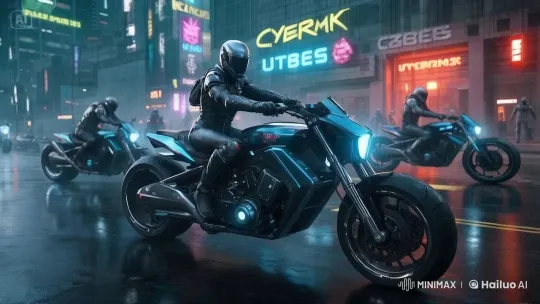 Armored Bikers Prepare in Futuristic Cityscape – AI Generated Video | Hailuo AI