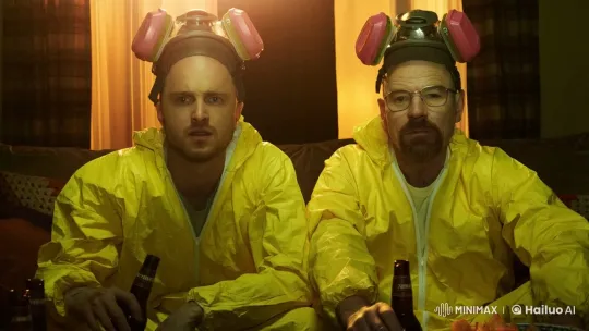 Bright Yellow Hazmat Suits Enjoying Pizza Together – AI Generated Video | Hailuo AI
