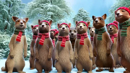 Animated Animals Sing Carols in Winter Wonderland – AI Generated Video | Hailuo AI