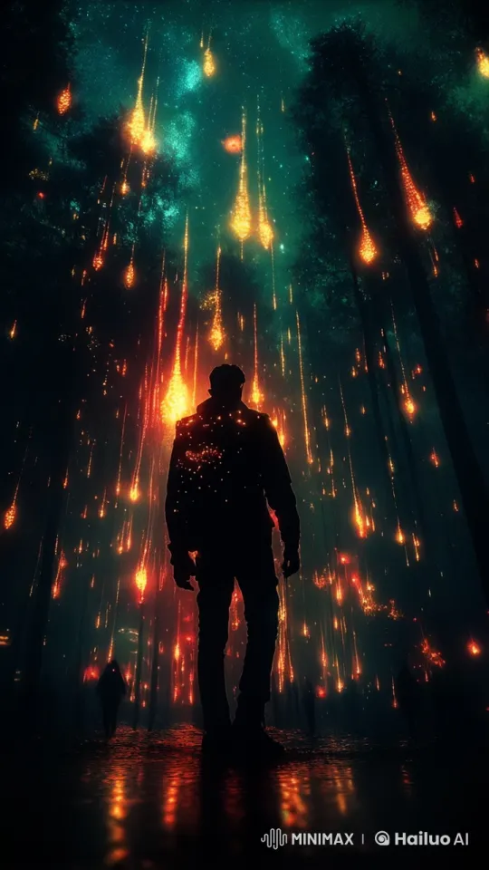 Mystical Forest with Glowing Particles and Silent Observer – AI Generated Video | Hailuo AI
