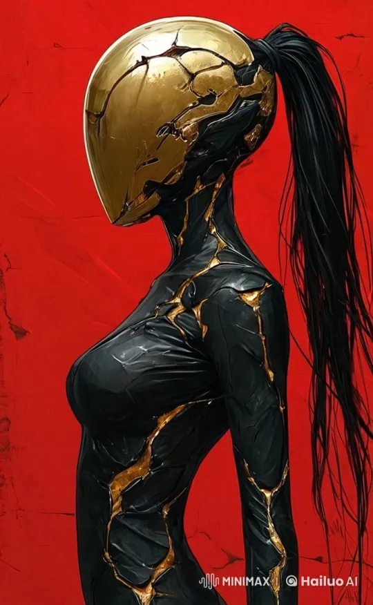 Futuristic Girl Revealed Through Golden Technological Mask – AI Generated Video | Hailuo AI
