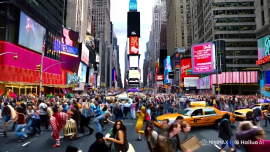 Dinosaurs Appear in Times Square, Cause Chaos – AI Generated Video | Hailuo AI