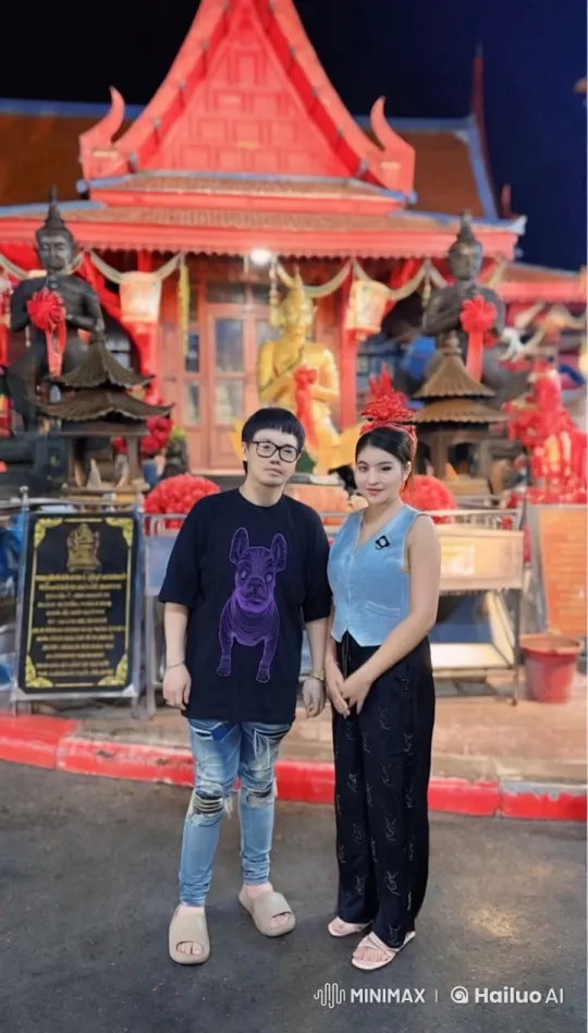Casual Couple Showcases Martial Arts in Front of Temple – AI Generated Video | Hailuo AI