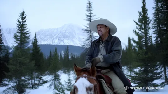 Lone Man Rides Through Snowy Wilderness – AI Generated Video | Hailuo AI