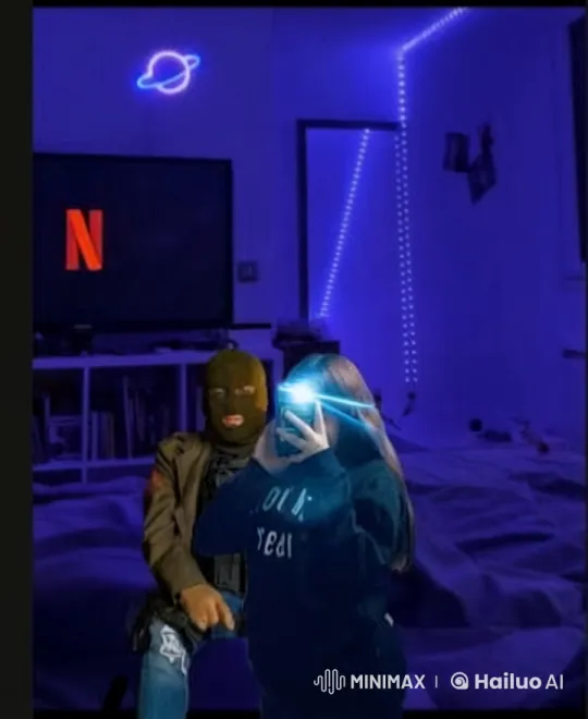 Intimate Connection Captured in Neon-Lit Room – AI Generated Video | Hailuo AI
