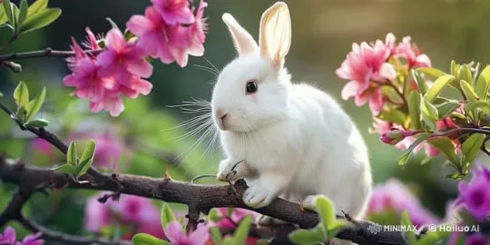 Live2D Animated Scene: Girl Meets Curious Rabbit in Blooming Garden – AI Generated Video | Hailuo AI