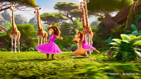 Lion and Cat Dance in Synchronized Harmony in the Jungle – AI Generated Video | Hailuo AI