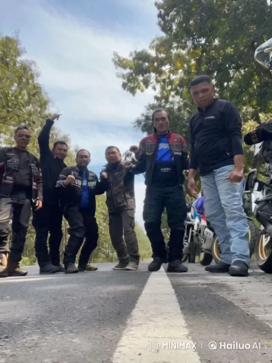 Motorcycle Riders Practice Kungfu on Tree-Lined Road – AI Generated Video | Hailuo AI
