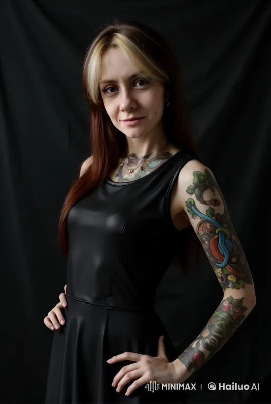 Goth Girl in Leather Dress Shows Peace Sign – AI Generated Video | Hailuo AI