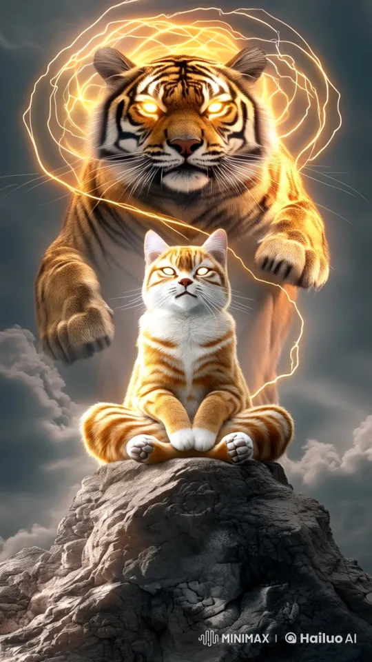 Mystical Cat Ascends Amidst Energy and Ethereal Tiger in Cinematic Live2D Masterpiece – AI Generated Video | Hailuo AI