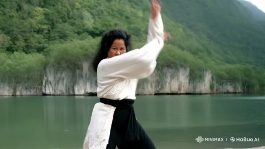 Traditional Kung Fu Practitioner in Serene Nature Setting – AI Generated Video | Hailuo AI