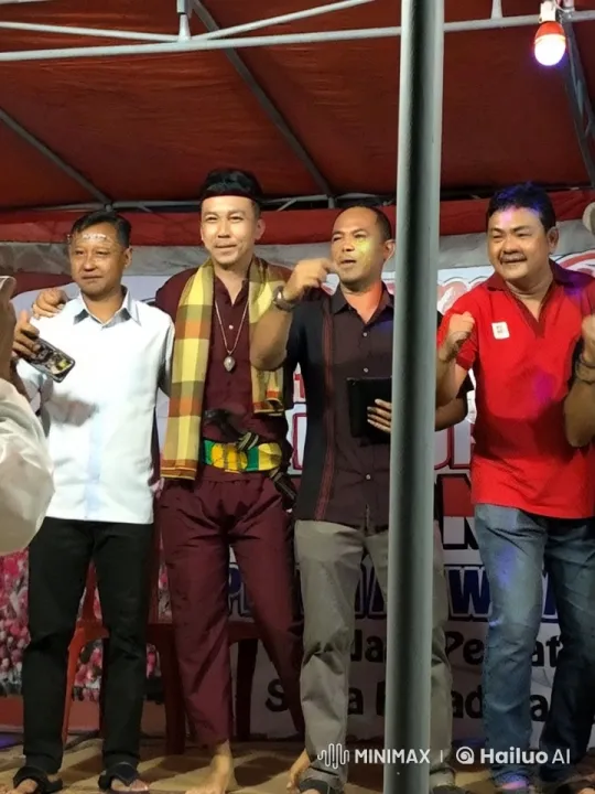 Men Posed Under Red Canopy, Celebratory Gestures – AI Generated Video | Hailuo AI